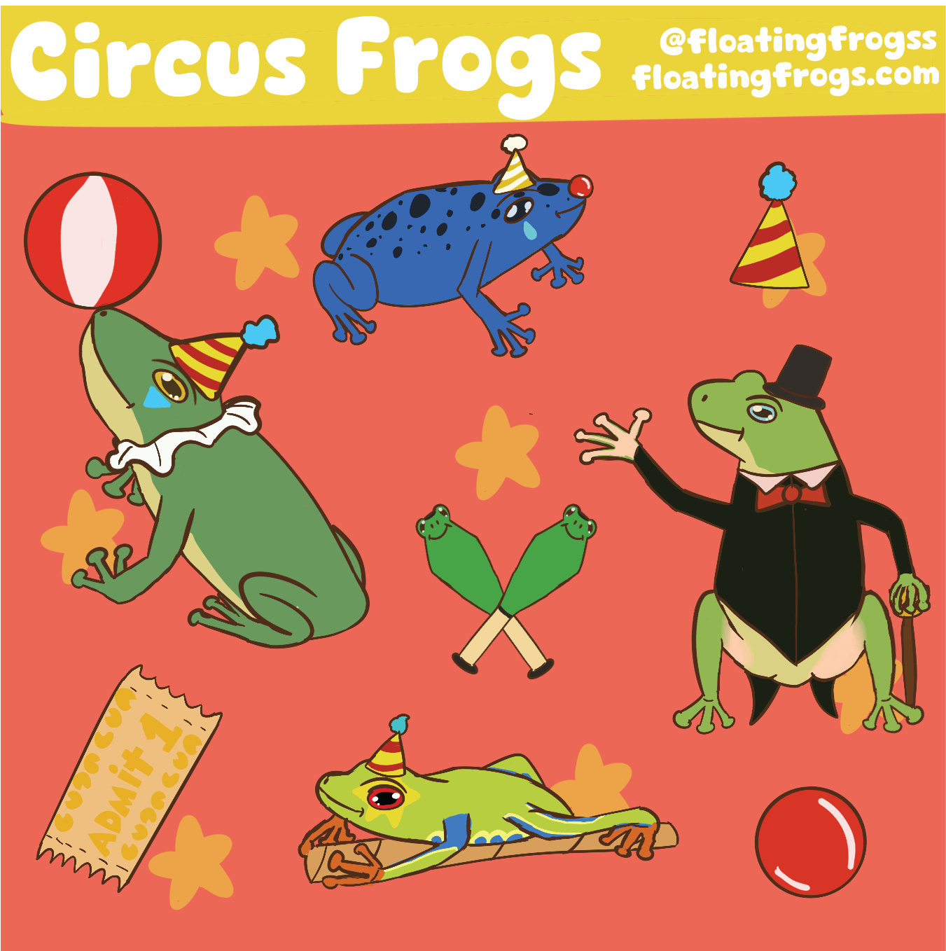 Circus Frogs Vinyl Sticker Sheet - Frog Con Exclusive