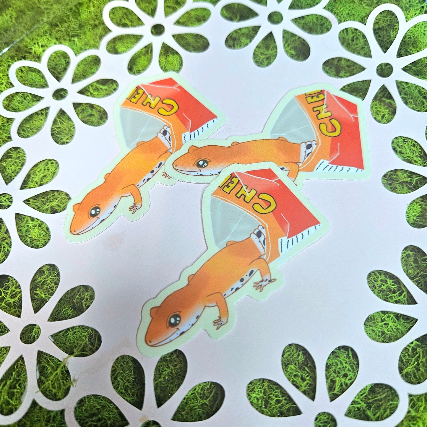 Cheesy Poof Gecko Vinyl Sticker