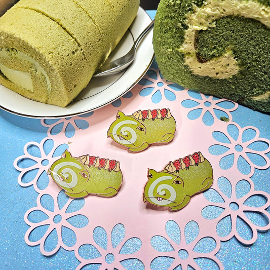 Matcha Cake Roll Frog Enamel Pin