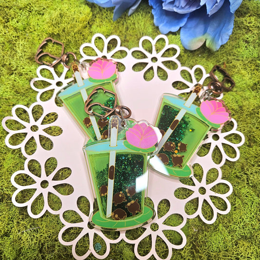 Matcha Boba Frog Quicksand Keychain