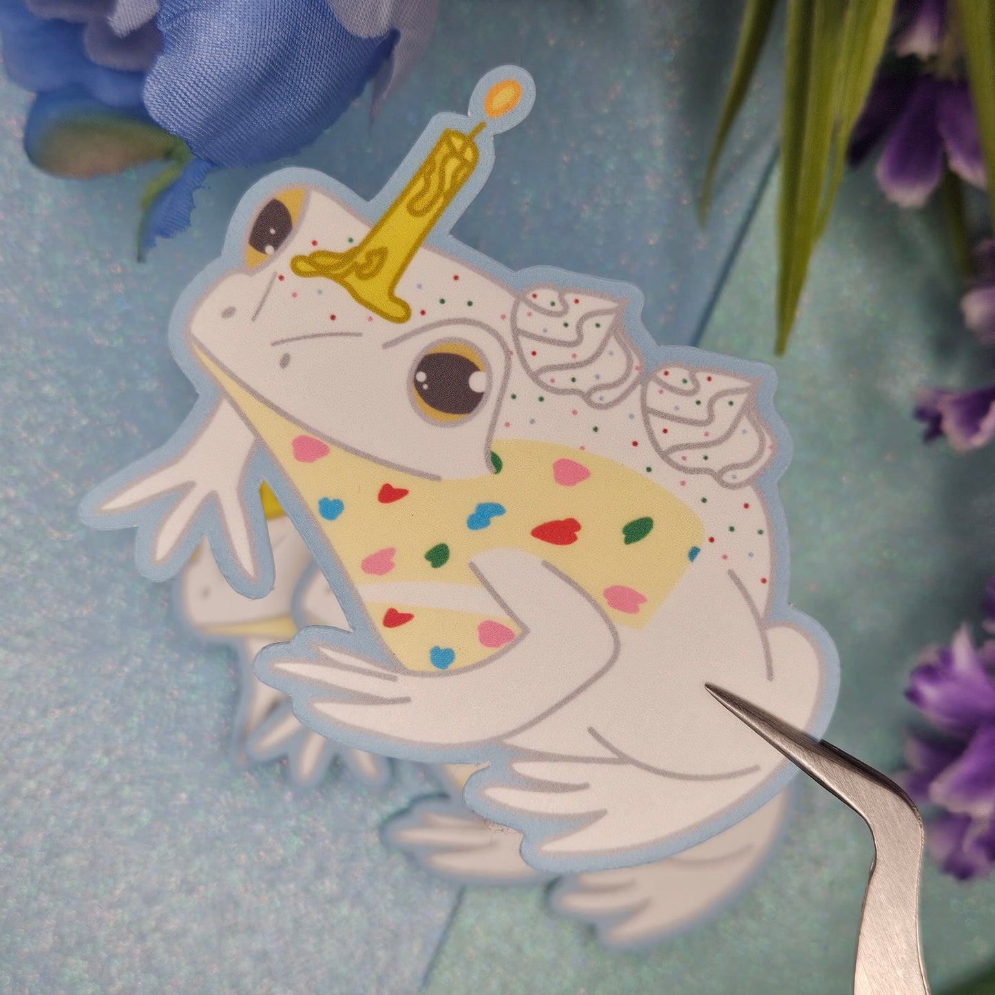 Birthday Cake Frog Vinyl Sticker