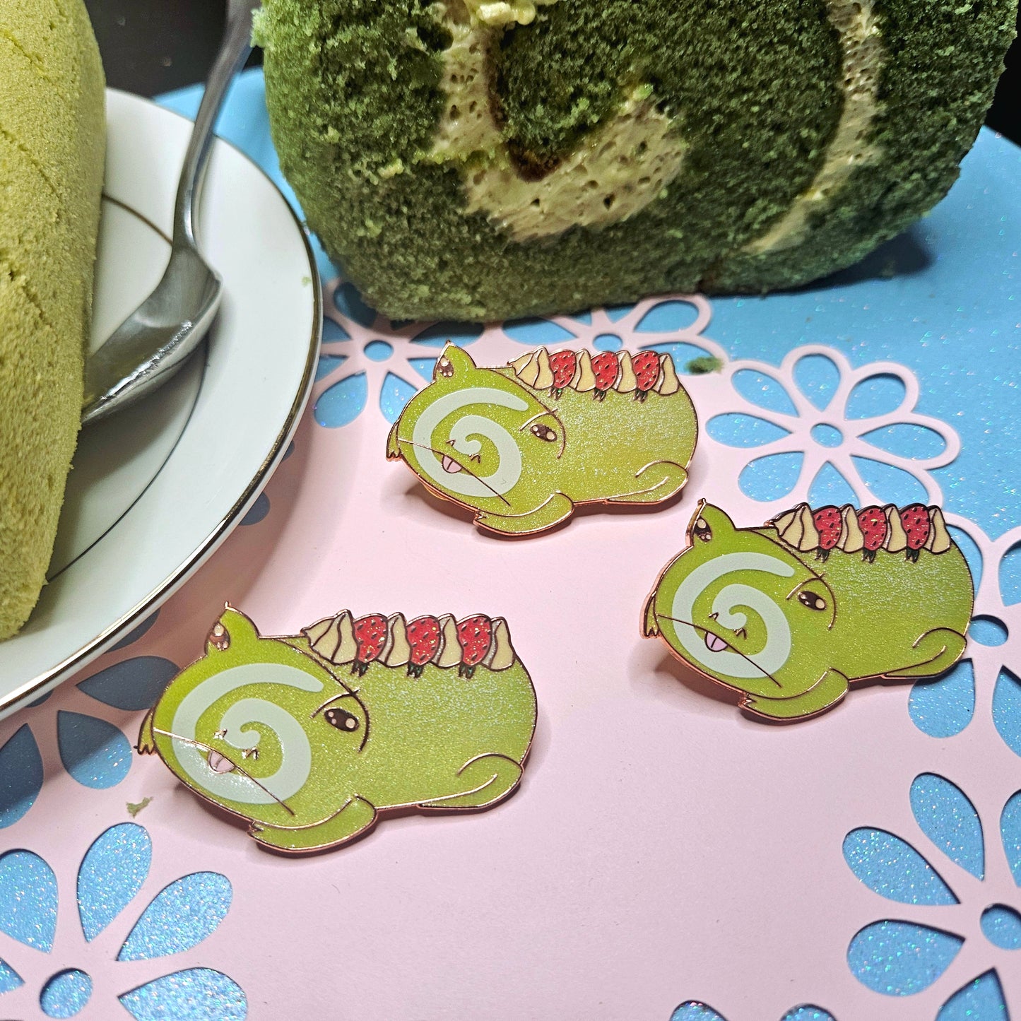 Matcha Cake Roll Frog Enamel Pin