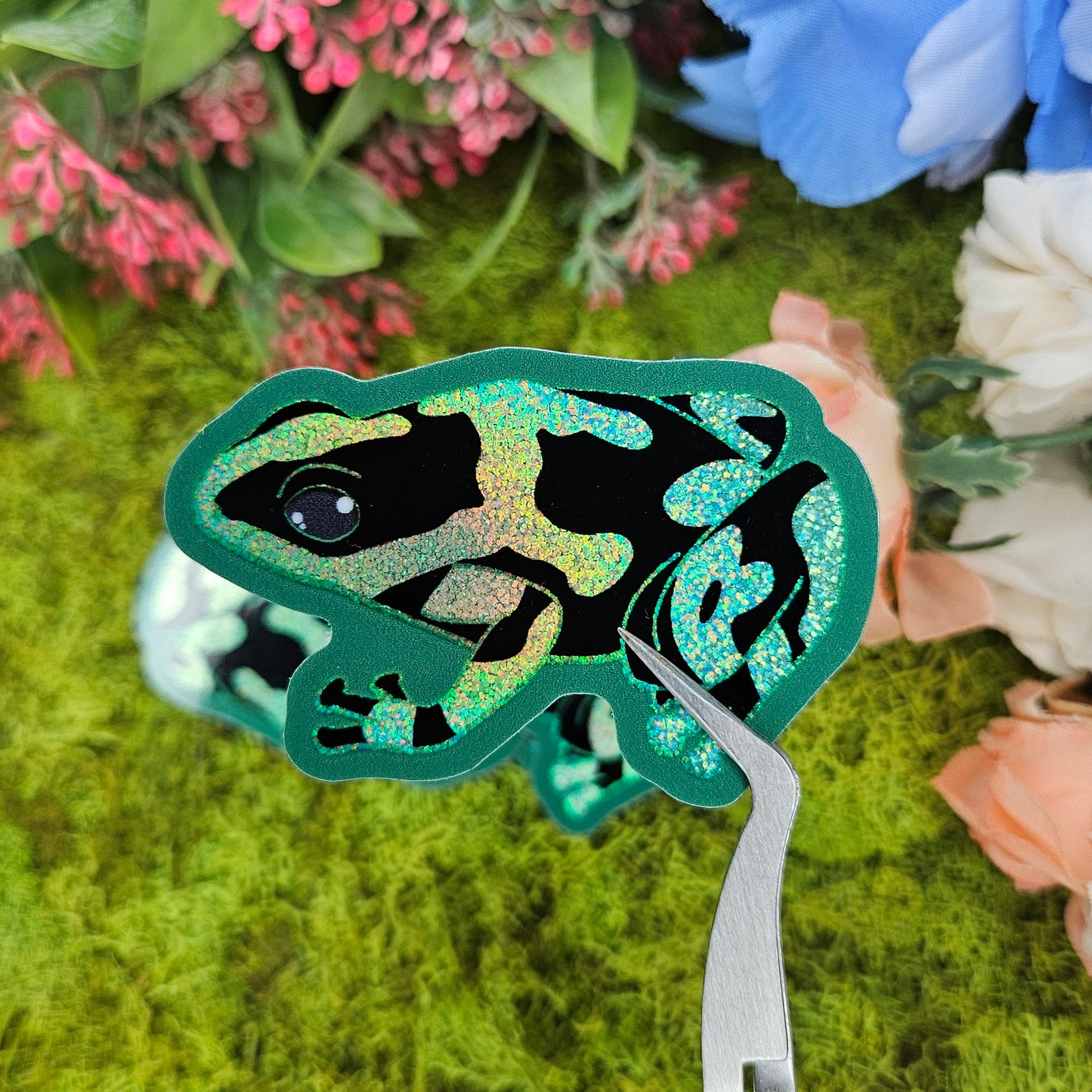 Green and Black Dart Frog Glitter Sticker