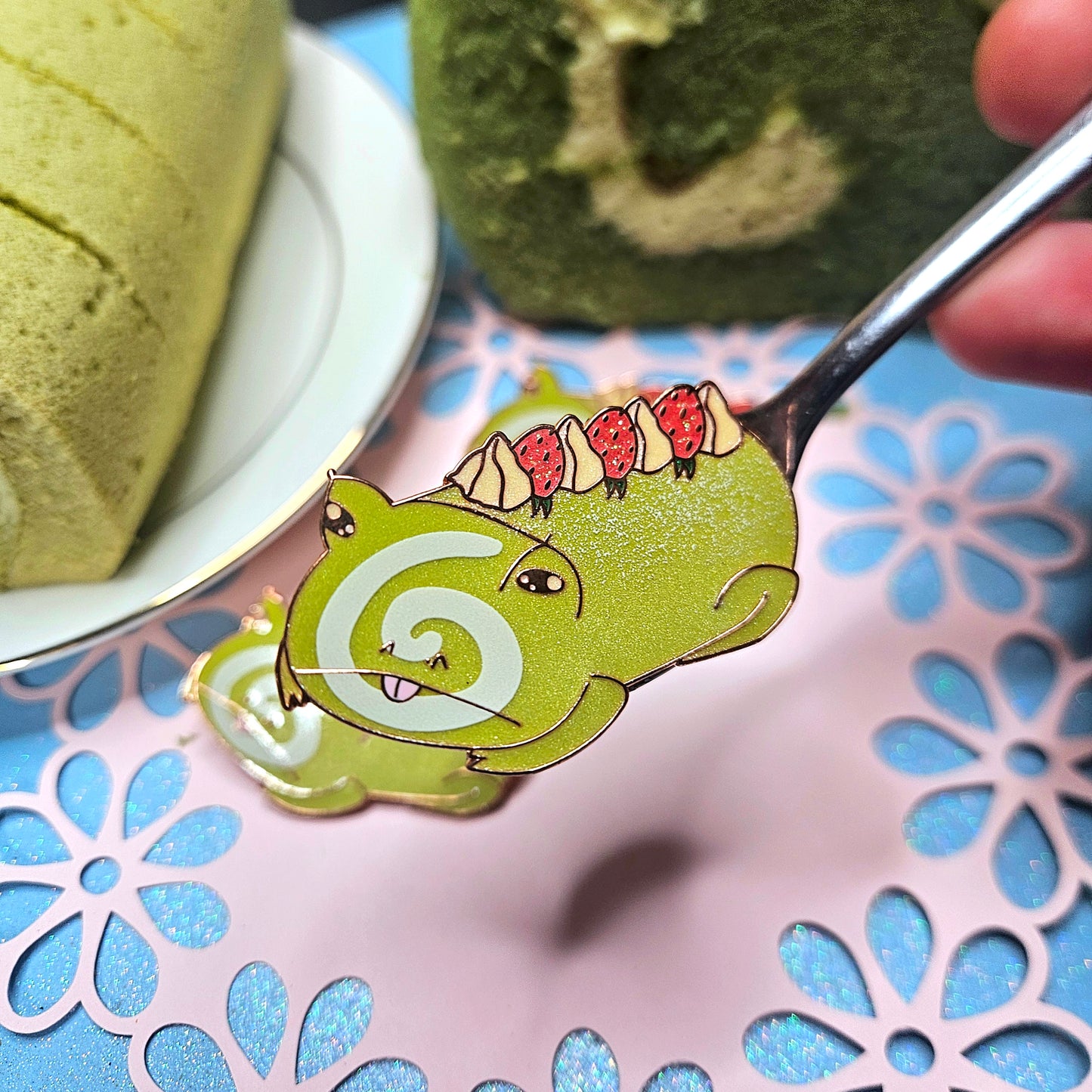 Matcha Cake Roll Frog Enamel Pin