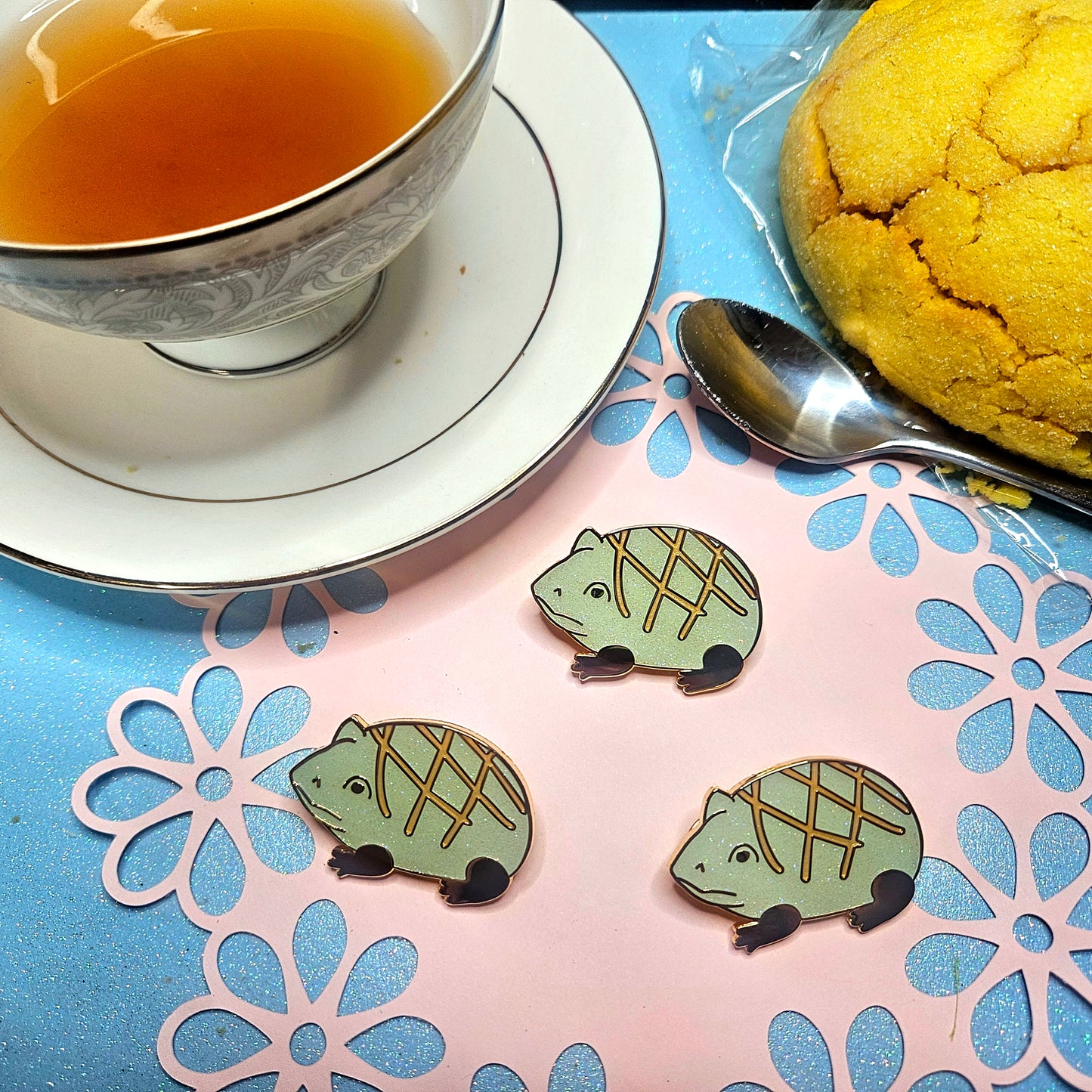 Melonpan frog enamel pin