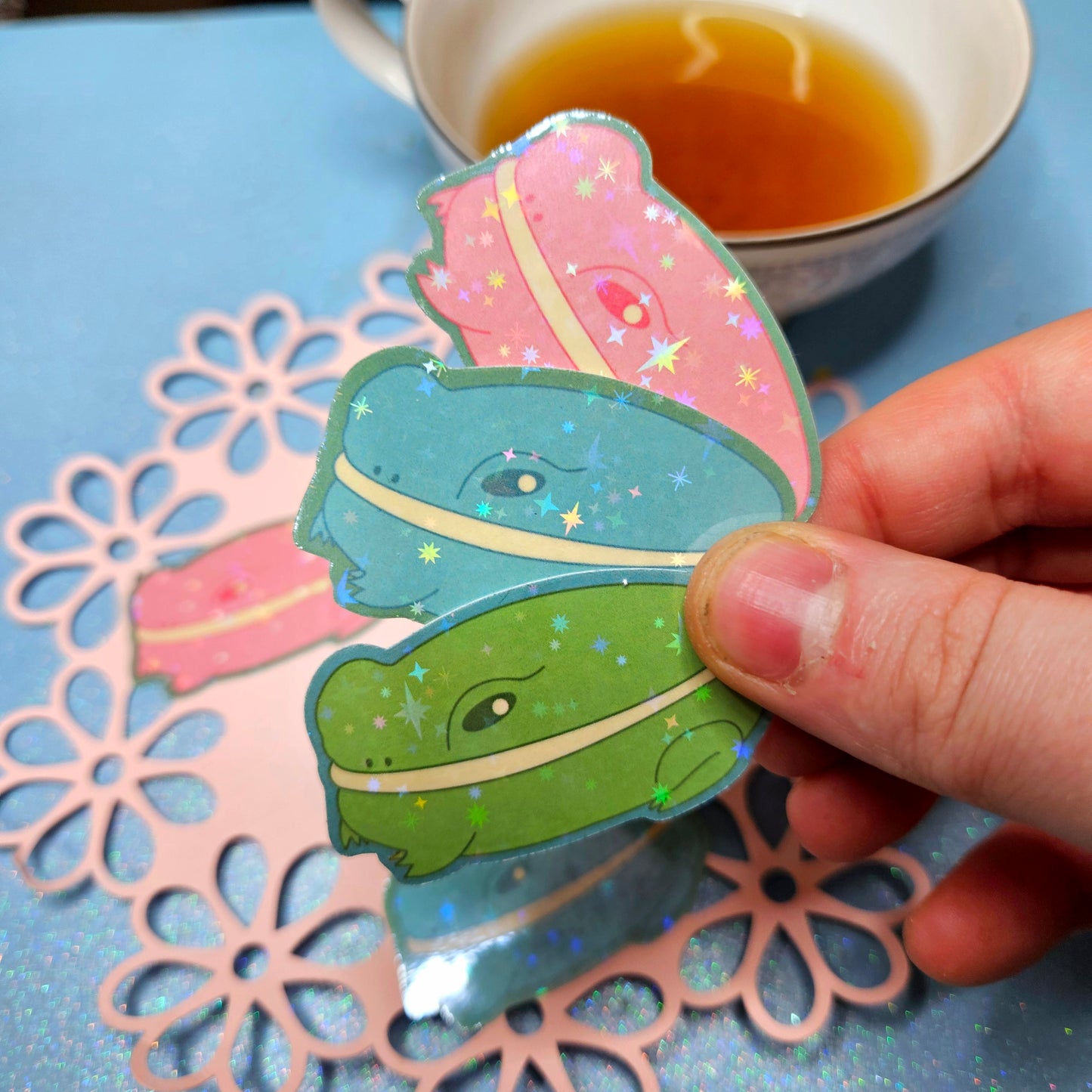 Macaron Frogs vinyl sticker set