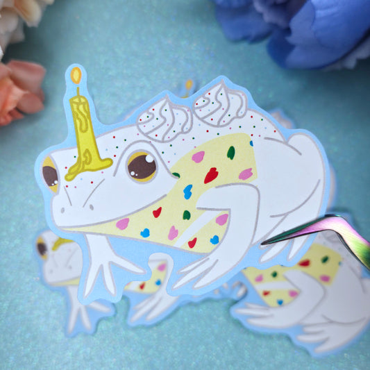 Birthday Cake Frog Vinyl Sticker