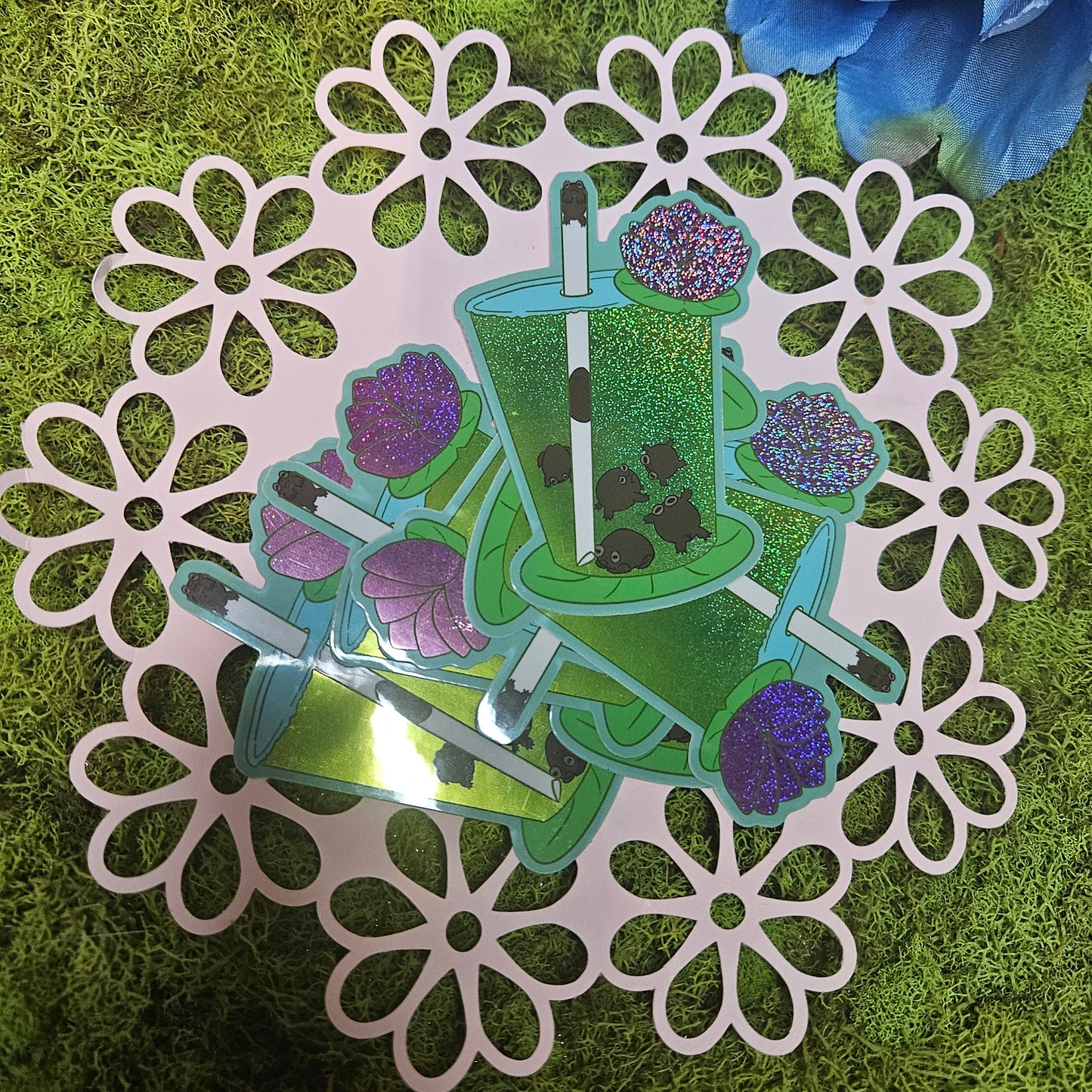 Matcha Frog Boba vinyl glitter sticker