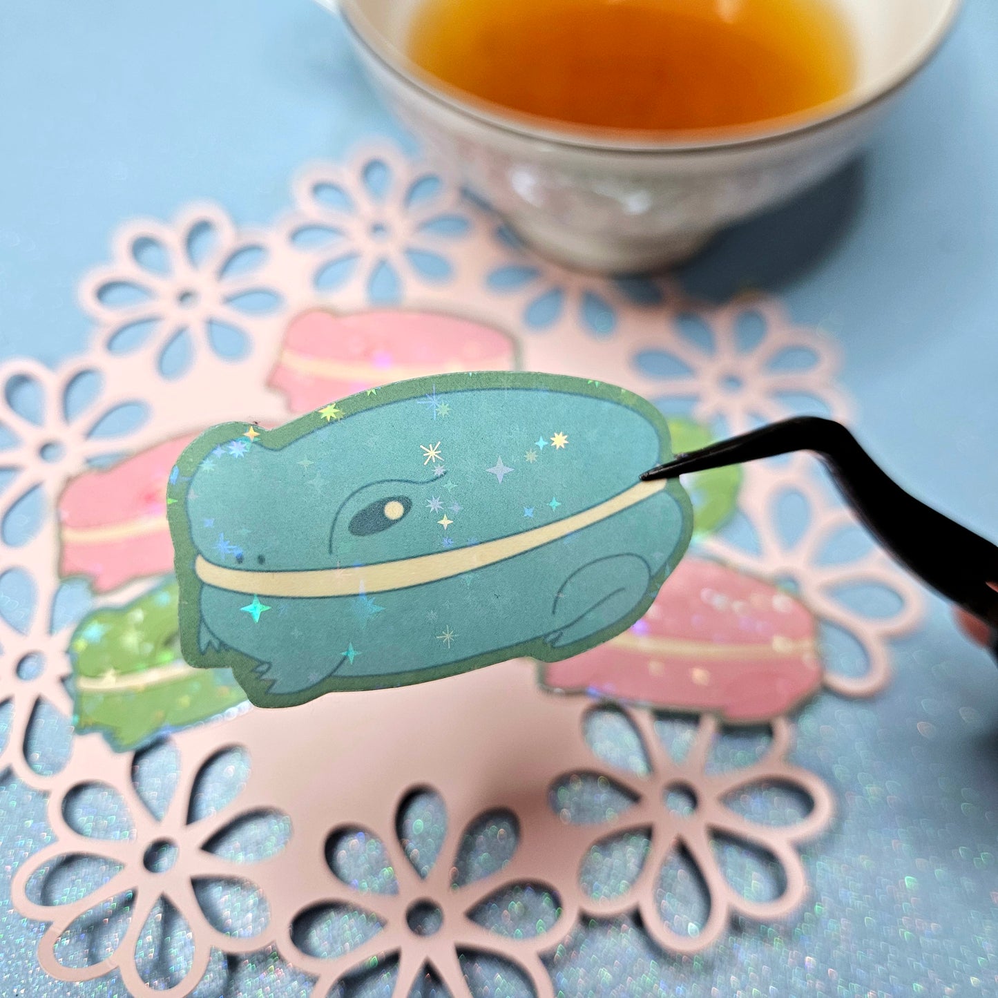 Macaron Frogs vinyl sticker set